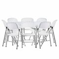 Lancaster Table & Seating LT 60'' Round Granite White Heavy-Duty Blow Molded Plastic Folding Table W/ 8 White Folding Chairs 384YCZ608KIT